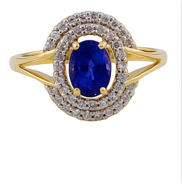 18ct Gold Tanzanite & Diamond Cluster Ring, Size N