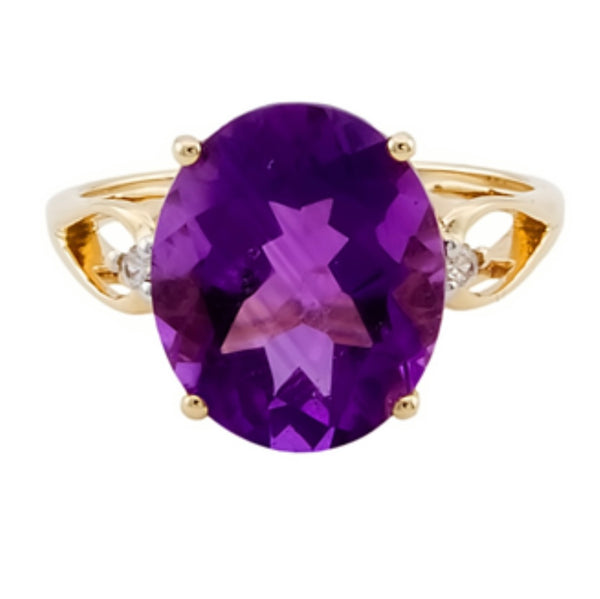 9ct Gold Amethyst & Diamond Ring, Size L