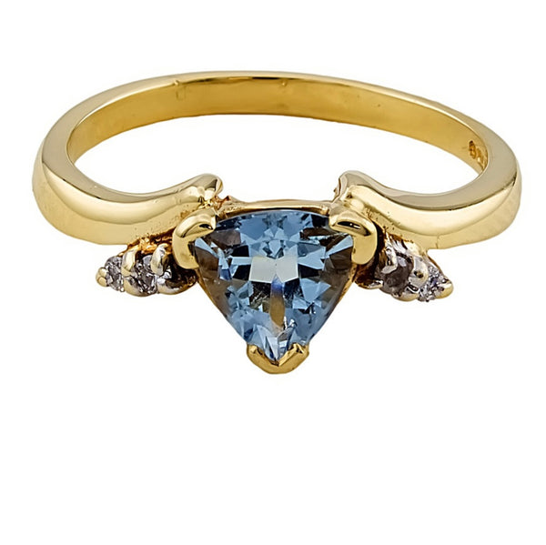 9ct Gold Aquamarine & Diamond Ring, Size M