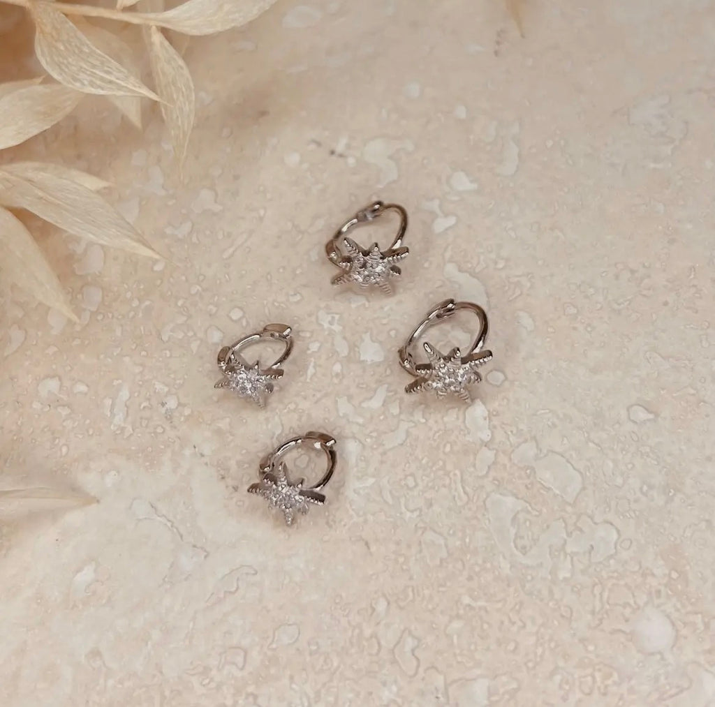 Sterling Silver Diamante Star Huggie Hoops