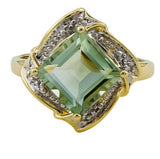 9ct Gold Green Amethyst & Diamond Ring, Size N