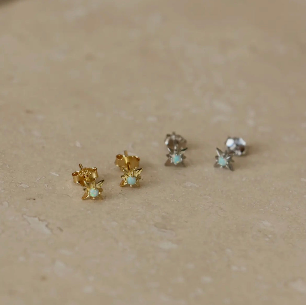 Opal Starburst Studs in Sterling Silver