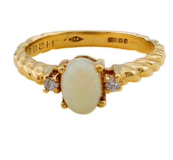 9ct Gold Opal & Diamond Ring, Size L