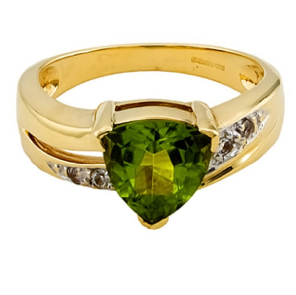 9ct Gold Peridot & Cubic Zirconia Ring, Size N