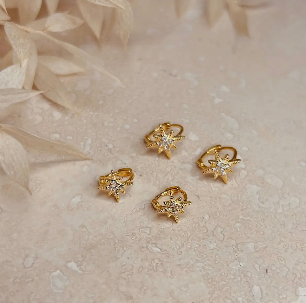 Gold Vermeil Diamante Star Huggie Hoops