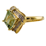 9ct Gold Green Amethyst & Diamond Ring, Size N
