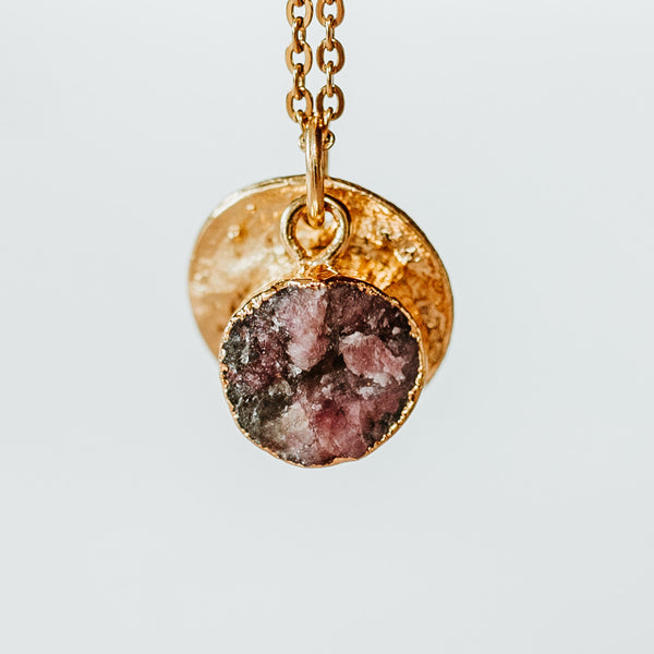 Gold Plate Rhodonite Necklace