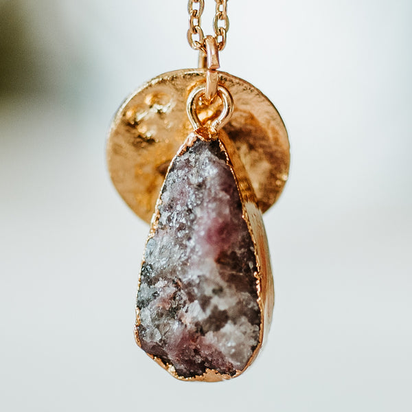 Gold Plate Rhodonite Teardrop Necklace