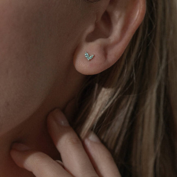 Aquamarine Leaf Studs in Sterling Silver