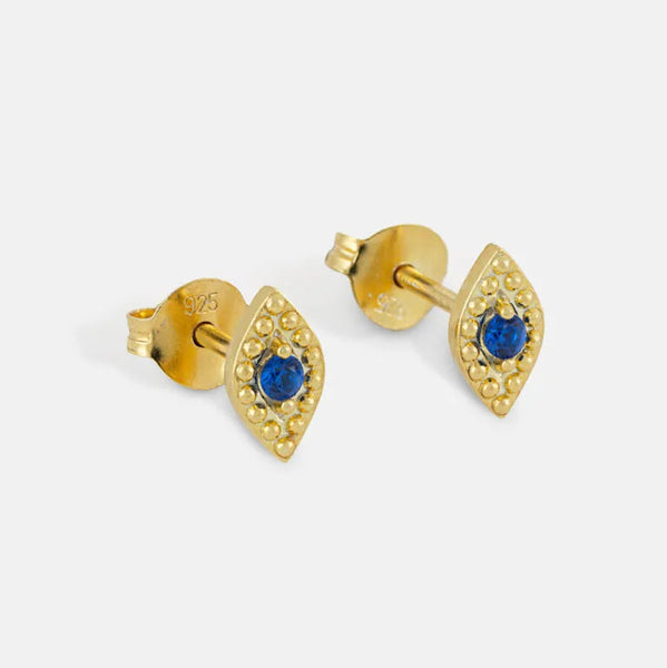 Gold Sapphire Evil Eye Studs