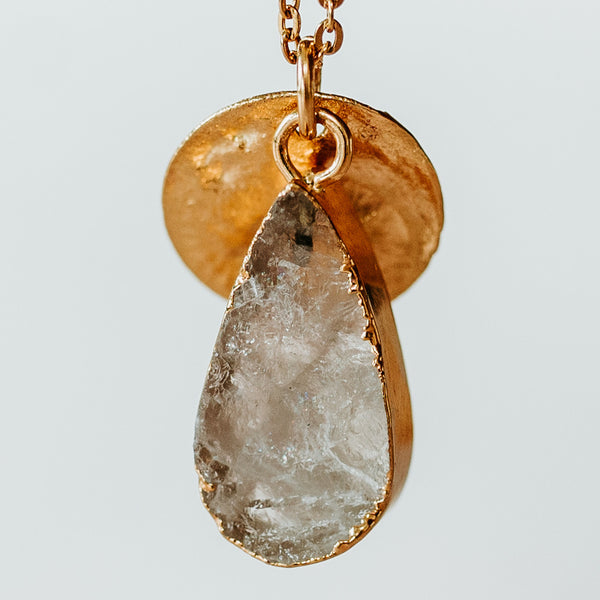 Gold Plate Rose Quartz Teardrop Necklace