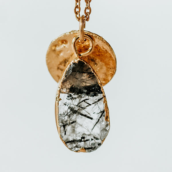 Gold Plate Rutilated Quartz Teardrop Necklace