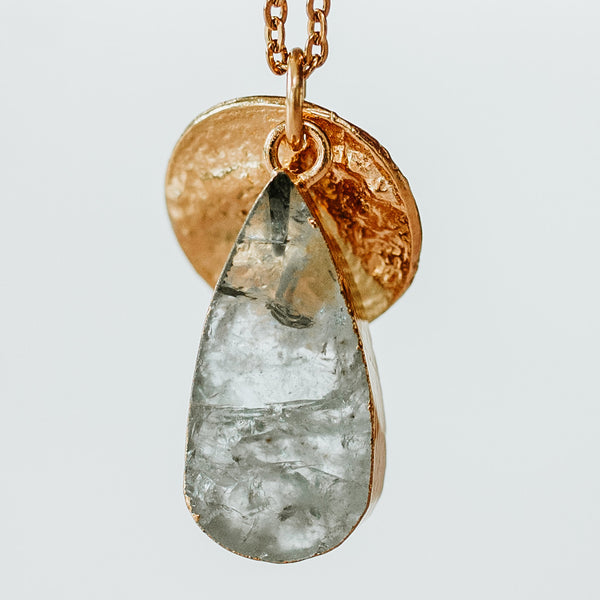 Gold Plate Aquamarine Teardrop Necklace