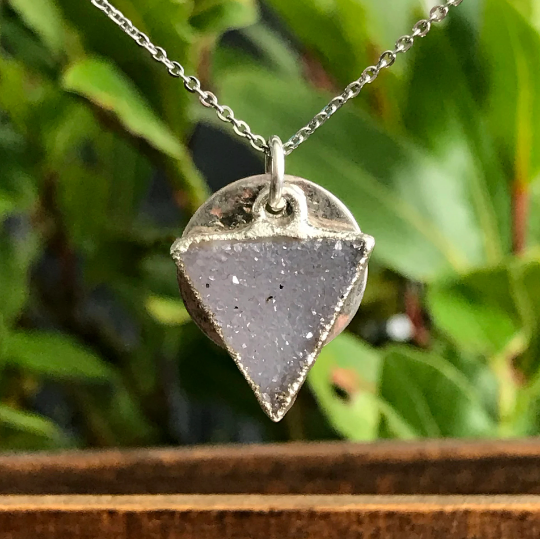Silver Druzy Triangle Necklace