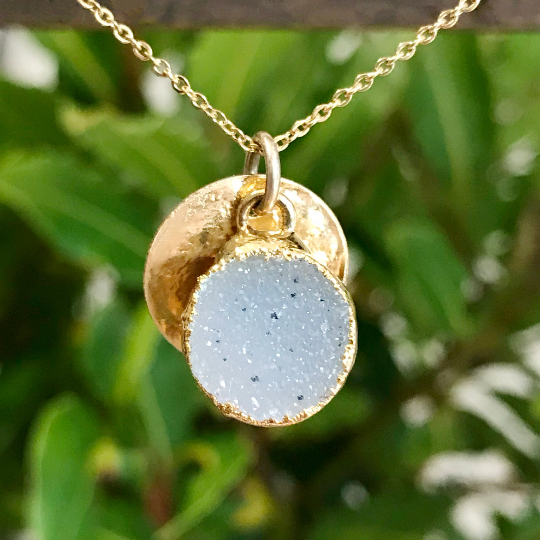 Gold Plate Druzy Round Necklace