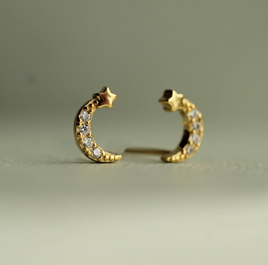 Pave Moon Stud Earrings