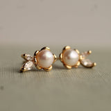 Pearl Marigold Flower Stud Earrings