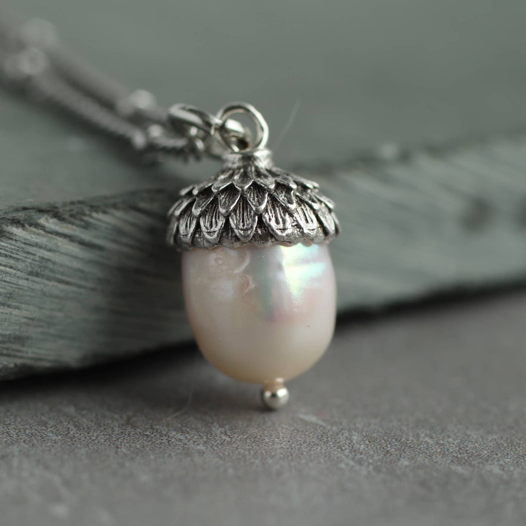 Pearl Silver Acorn Necklace
