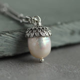 Pearl Silver Acorn Necklace
