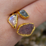 Rose Quartz, Aquamarine & Moonstone Triple Ring in Gold Vermeil, UK R - S