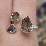 Herkimer Diamond Triple Ring in Sterling Silver, UK S - T