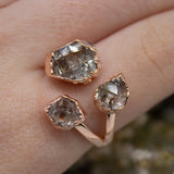 Herkimer Diamond Mini Triple Ring in Rose Gold Vermeil, UK S / US 9