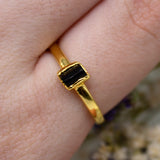 October | Black Tourmaline Stacking Ring in Gold Vermeil