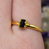 October | Black Tourmaline Stacking Ring in Gold Vermeil