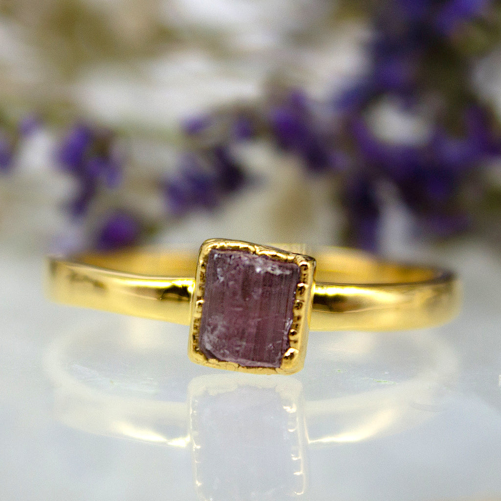 September | Pink Tourmaline Stacking Ring in Gold Vermeil