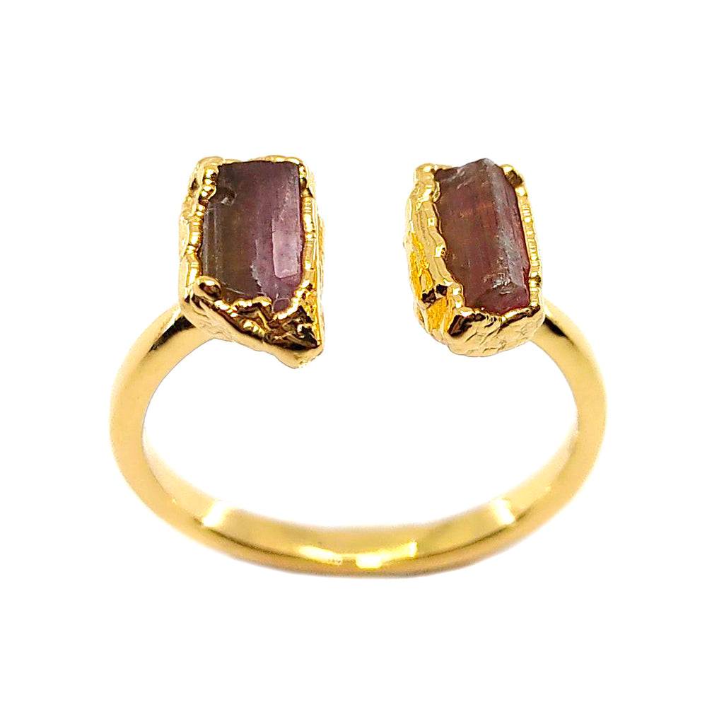 Watermelon Tourmaline Double Ring in Gold Vermeil