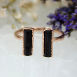 Black Tourmaline Double Ring in Rose Gold Vermeil