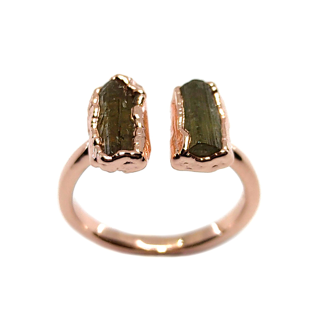 Watermelon Tourmaline Double Ring in Rose Gold Vermeil