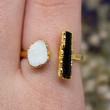 Black Tourmaline and Druzy Double Ring in Gold Vermeil, UK O / US 7.25