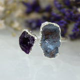 Aquamarine & Amethyst Double Ring in Sterling Silver, UK O / US 7.25
