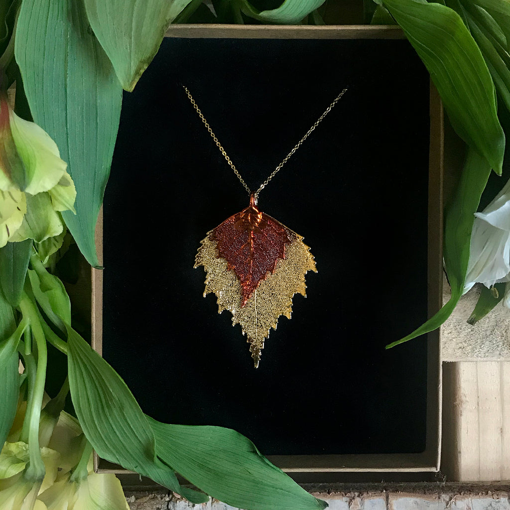 Birch Autumn Copper and Gold Plate Leaf Duo