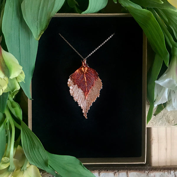 Birch Autumn Copper and Rose Gold Plate Leaf Duo