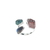 Aquamarine, Moonstone & Rose Quartz Triple Ring in Sterling Silver