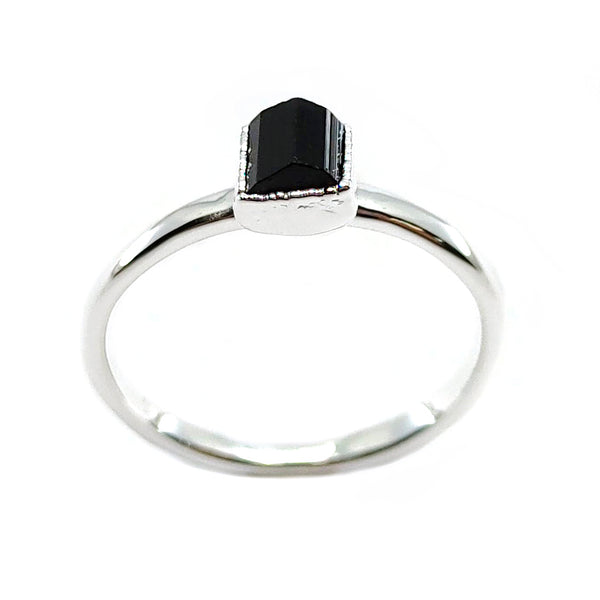 October | Black Tourmaline Stacking Ring in Sterling Silver