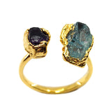 Aquamarine & Amethyst Double Ring in Gold Vermeil, UK R / US 8.5