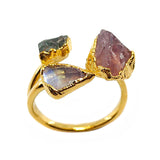 Rose Quartz, Aquamarine & Moonstone Triple Ring in Gold Vermeil, UK R - S
