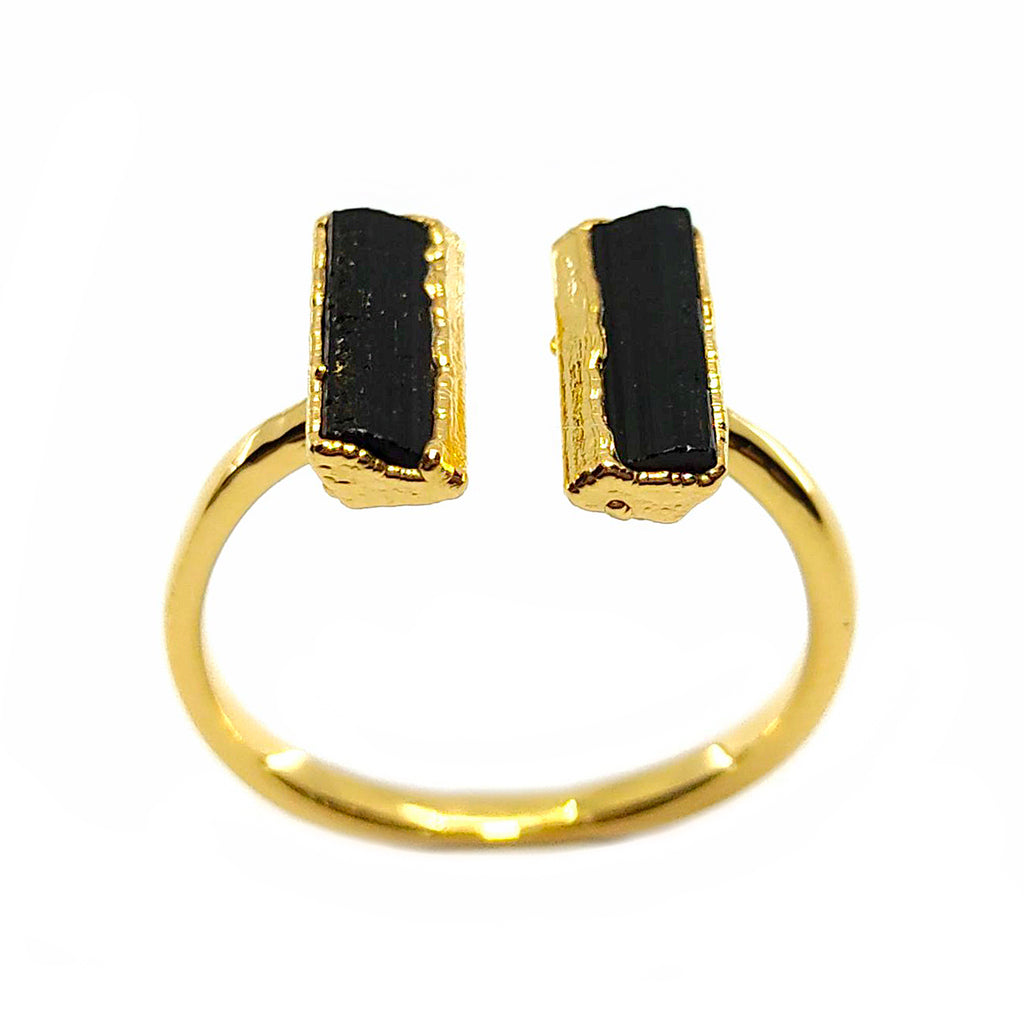 Black Tourmaline Double Ring in Gold Vermeil