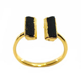 Black Tourmaline Double Ring in Gold Vermeil, UK P / US 7 1/2