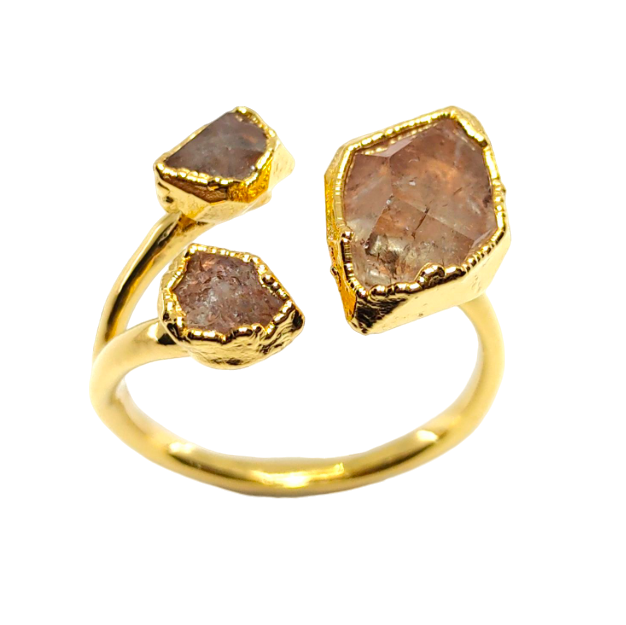 Herkimer Diamond Triple Ring in Gold Vermeil, UK V - W