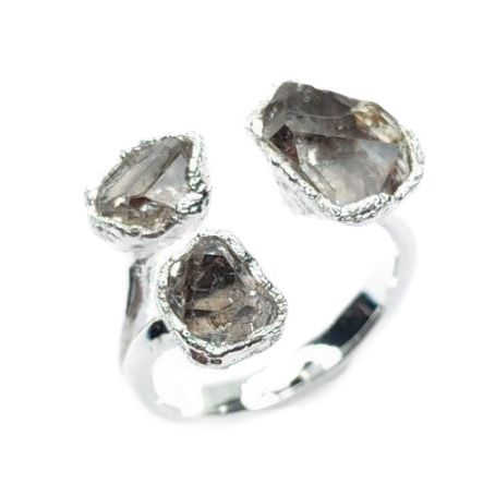 Herkimer Diamond Triple Ring in Sterling Silver, UK N