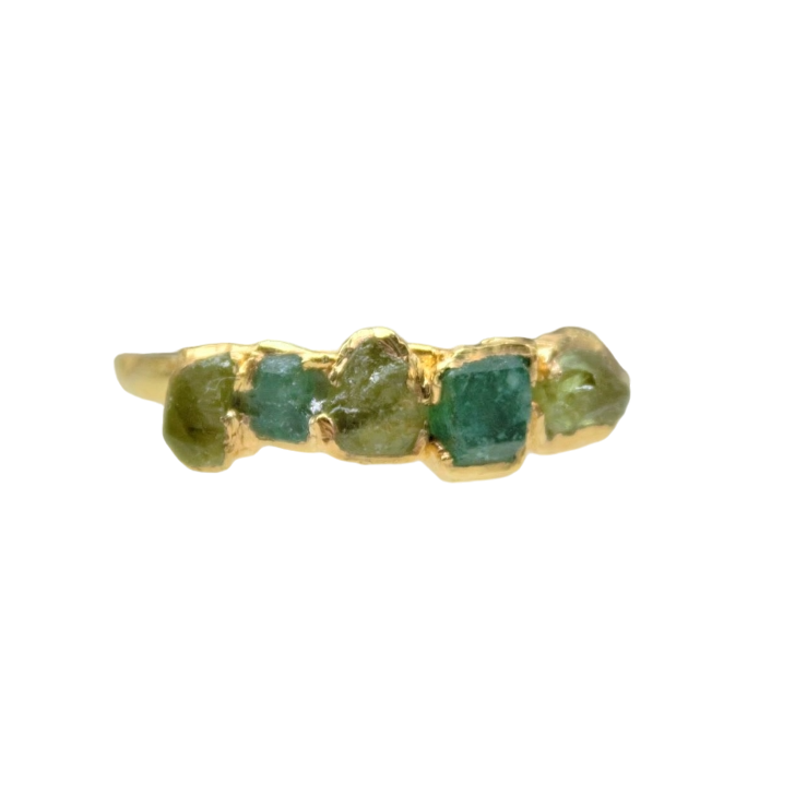 May & August | Emerald & Peridot Stacking Ring in Gold Vermeil