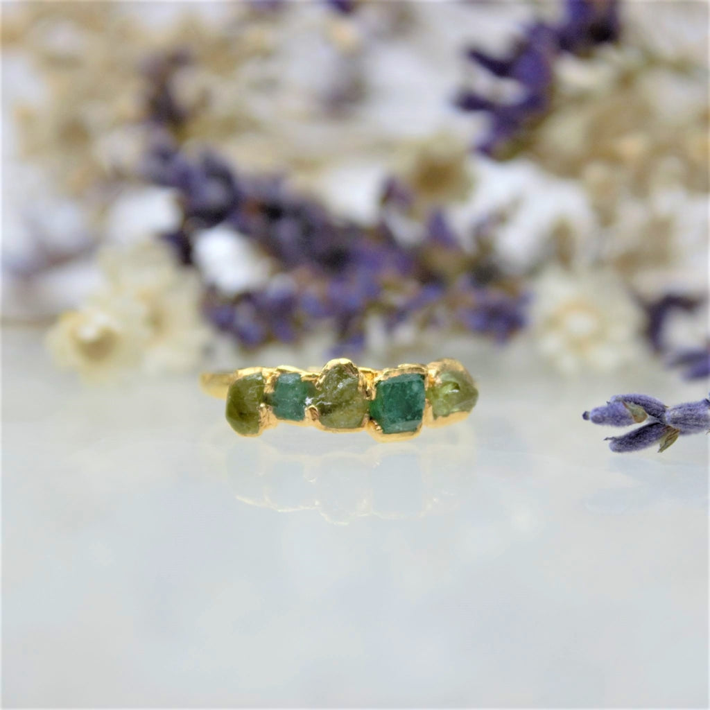 May & August | Emerald & Peridot Ring in Gold Vermeil