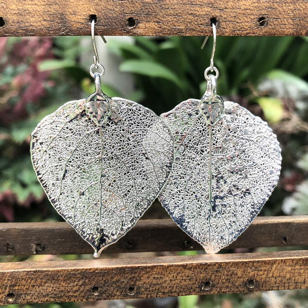 Aspen Silver Plate Leaf Earrings