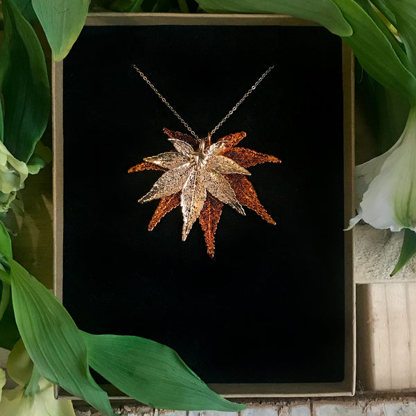 Japanese Maple Rose Gold Plate and Autumn Copper Leaf Duo