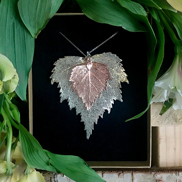 Birch Rose Gold Plate and Silver Plate Leaf Duo