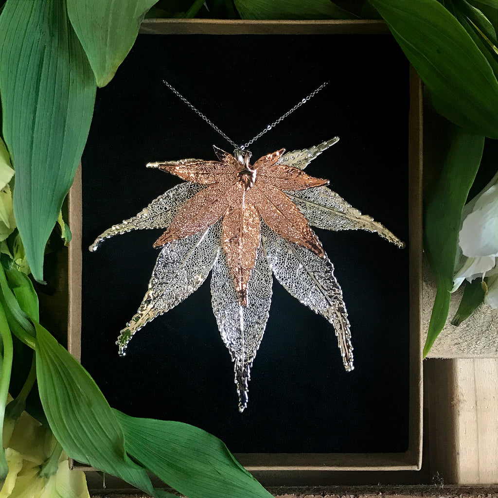 Japanese Maple Rose Gold Plate and Silver Plate Leaf Duo